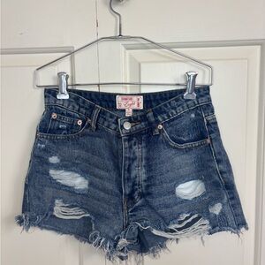 Signature Blue Distressed Jean Shorts Frayed Hem